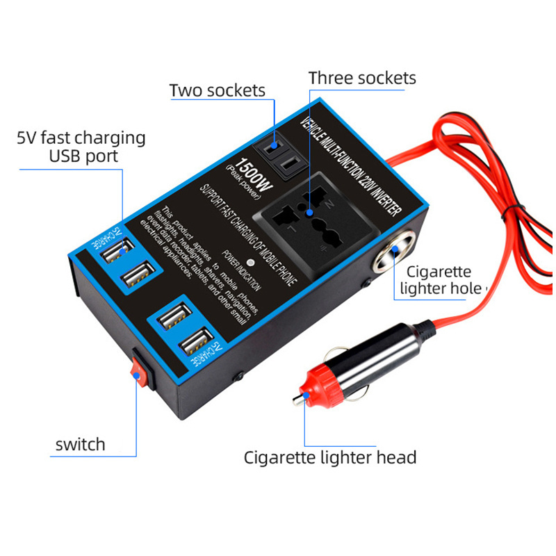 Low Price Dc 12V To 110V Dc Converter 200W Car Power Inverter With 4 Usb Ports Charger