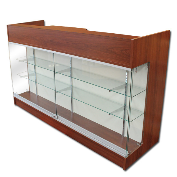 Factory direct sell store 6ft wooden ledge top checkout counter with glass showcase view front