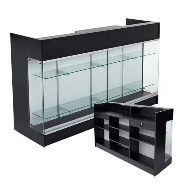 Factory direct sell store 6ft wooden ledge top checkout counter with glass showcase view front