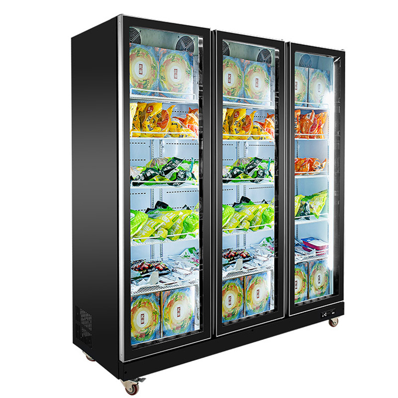 Commercial Supermarket Frozen Food Refrigerator Upright Display Freezer For Sale