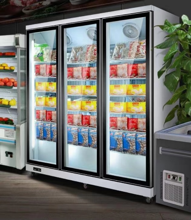 Commercial Supermarket Frozen Food Refrigerator Upright Display Freezer For Sale