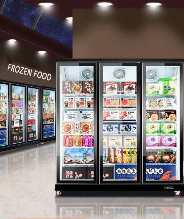 Commercial Supermarket Frozen Food Refrigerator Upright Display Freezer For Sale