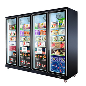 Hot Sale Commercial Supermarket Refrigeration Equipment Transparent Glass Door Chiller Vertical Display Freezers