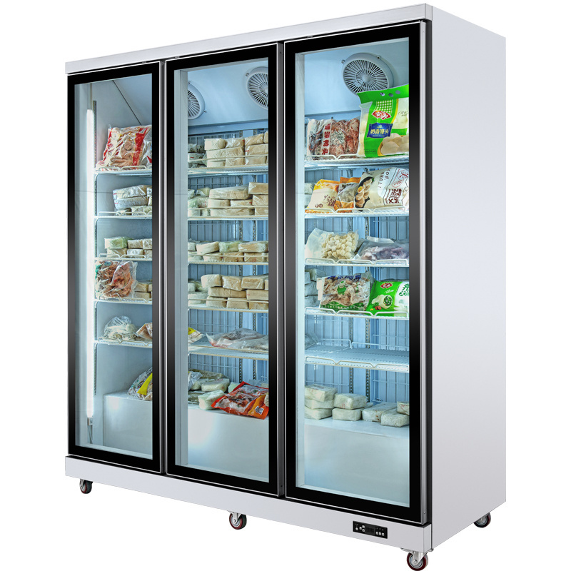 Double Glass Doors Display Freezer for Supermarket Commercial Refrigerator Vertical Freezer