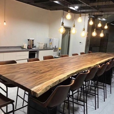 Industrial furniture modern live edge slab Solid Walnut Wood Restaurant Dining Table