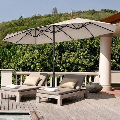 15FT Double-Sided Twin Patio Umbrella Sun Shade Outdoor Crank Market Base  Garden Folding  Sun Beach Umbrella