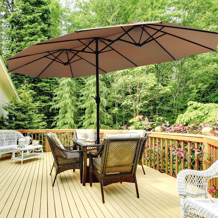 15FT Double-Sided Twin Patio Umbrella Sun Shade Outdoor Crank Market Base  Garden Folding  Sun Beach Umbrella