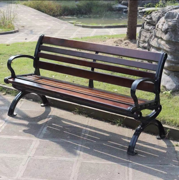 Top Selling Modern Public Park Metal Steel Solid Wooden Patio Outdoor Garden Bench