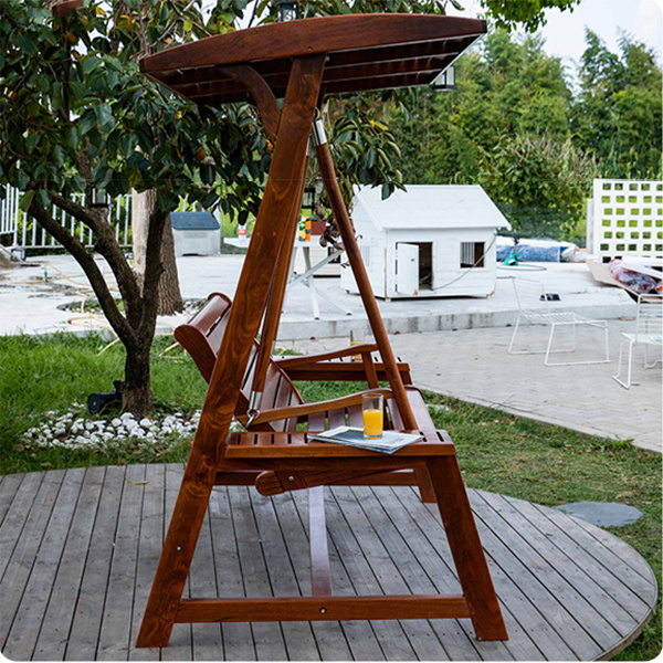 New Products Waterproof 2 Seats Solid Wood Furniture Resort Hotel Backyard Hanging Outdoor Patio Garden Swing Chair