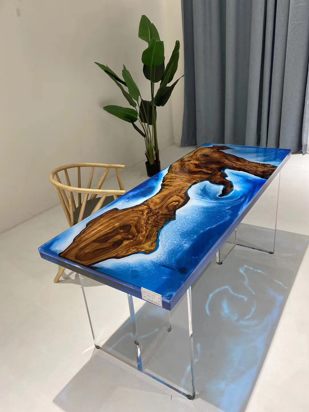 Morden Custom Clear Blue River Solid Wood Island Bar Console Dining Office Furniture Epoxy Resin Computer Table Office Desk