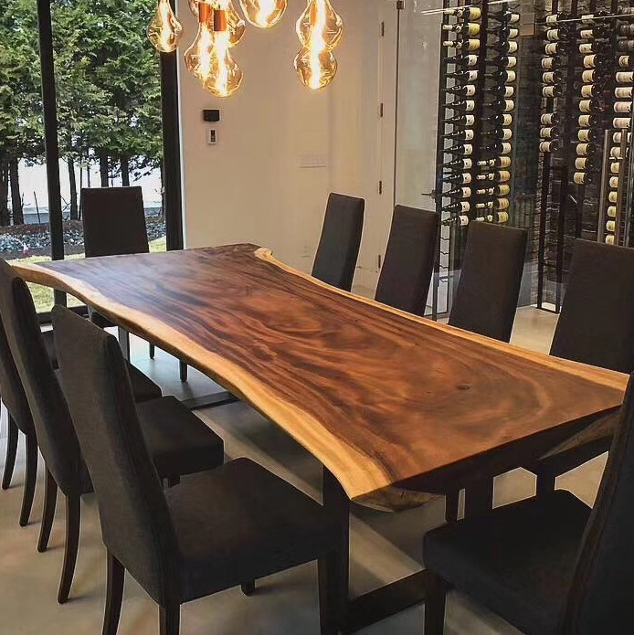 Industrial furniture modern live edge slab Solid Walnut Wood Restaurant Dining Table