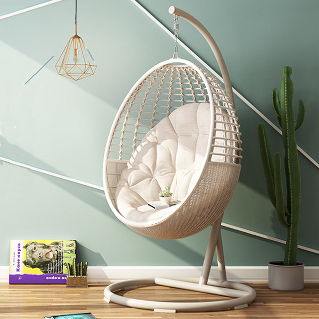 Modern Outdoor Garden Furniture Wicker Rattan Egg Hanging Indoor Swing Chair with Stand