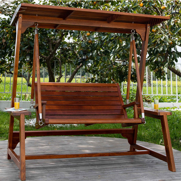 Modern Waterproof 2 Seats Solid Wood Furniture Resort Hotel Backyard Hanging Patio Garden Swing Outdoor Chair