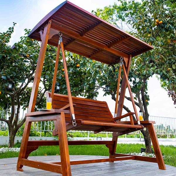 Modern Waterproof 2 Seats Solid Wood Furniture Resort Hotel Backyard Hanging Patio Garden Swing Outdoor Chair