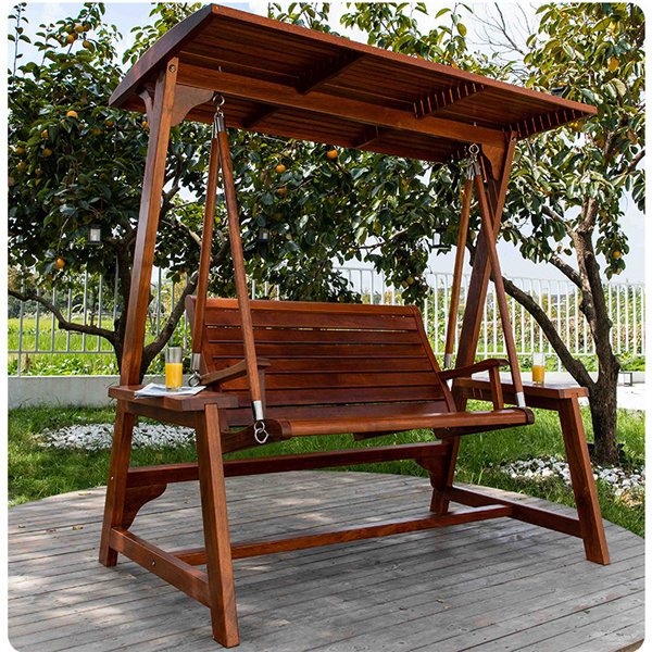 Modern Waterproof 2 Seats Solid Wood Furniture Resort Hotel Backyard Hanging Patio Garden Swing Outdoor Chair