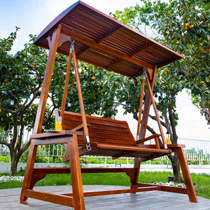 New Products Waterproof 2 Seats Solid Wood Furniture Resort Hotel Backyard Hanging Outdoor Patio Garden Swing Chair