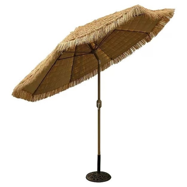 Professional Thatch Hawaiian Portable Wood Parasol Stripe Garden Patio Beach Outdoor Umbrella