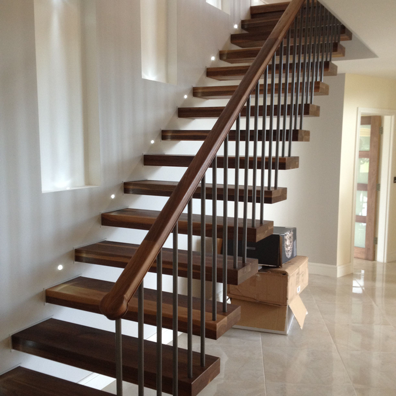 High Quality Home Floor Walnut Staircases Wooden Portable Stair Steps Lift Floating Wood Stair Treads