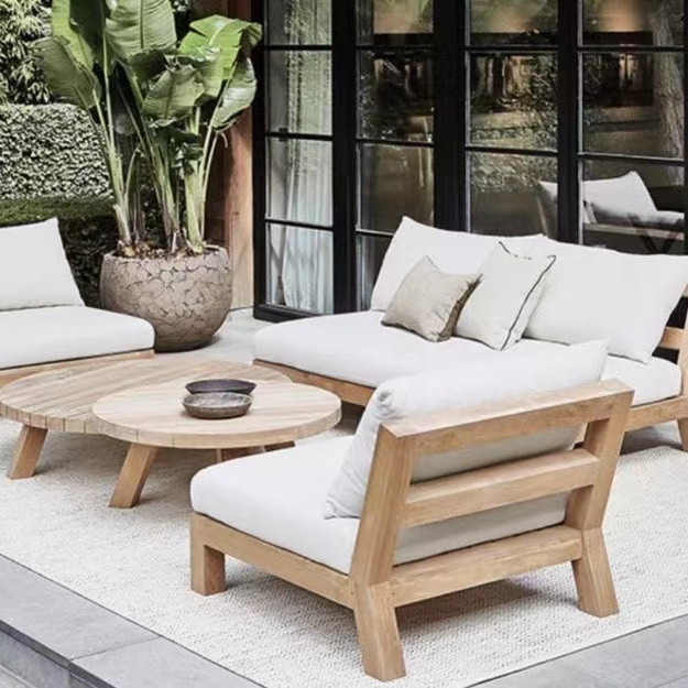 Modern Teak Wooden Lounge Leisure Courtyard Balcony Living Room Corner Furniture Outdoor Garden Patio Sofa