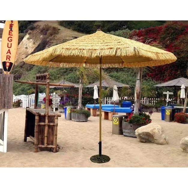 Professional Thatch Hawaiian Portable Wood Parasol Stripe Garden Patio Beach Outdoor Umbrella