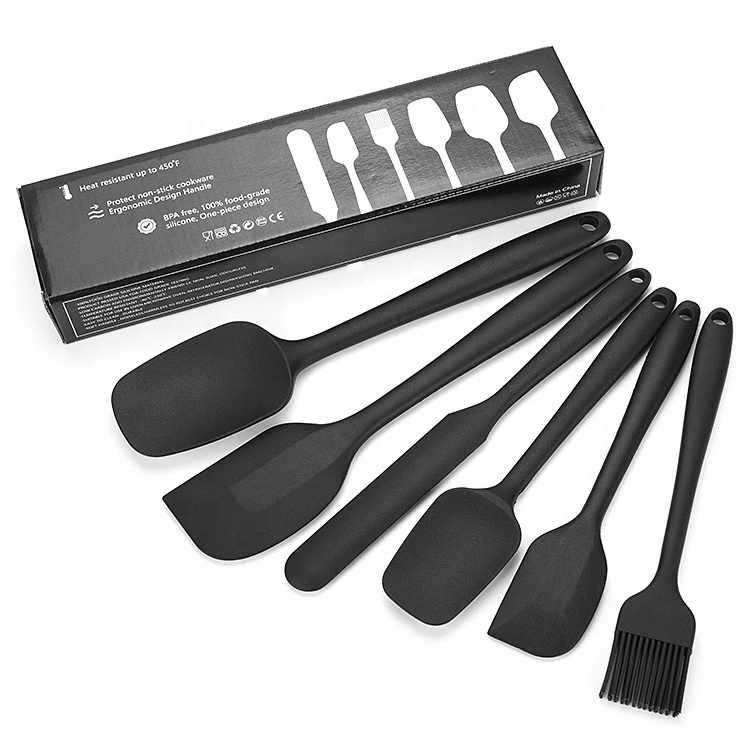 6 Piece Cake Baking Spatula and Brush Set Heat Resistant Cooking Silicone Offset Kitchen Spatula Set