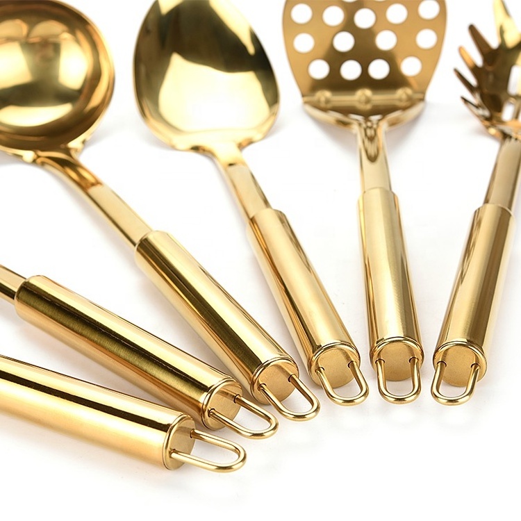 Gold/Brass Cooking Utensils Cooking and Serving Kitchen Utensils Stainless Steel Cooking Utensils 5 PCS-Gold Serving tool