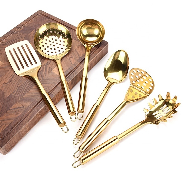 Gold/Brass Cooking Utensils Cooking and Serving Kitchen Utensils Stainless Steel Cooking Utensils 5 PCS-Gold Serving tool