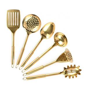 Gold/Brass Cooking Utensils Cooking and Serving Kitchen Utensils Stainless Steel Cooking Utensils 5 PCS-Gold Serving tool