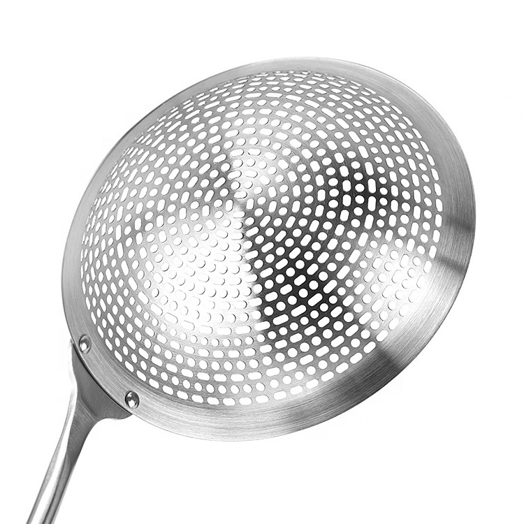 Solid Stainless Steel Spider Strainer Skimmer Ladle for Cooking and Frying with wood Handle