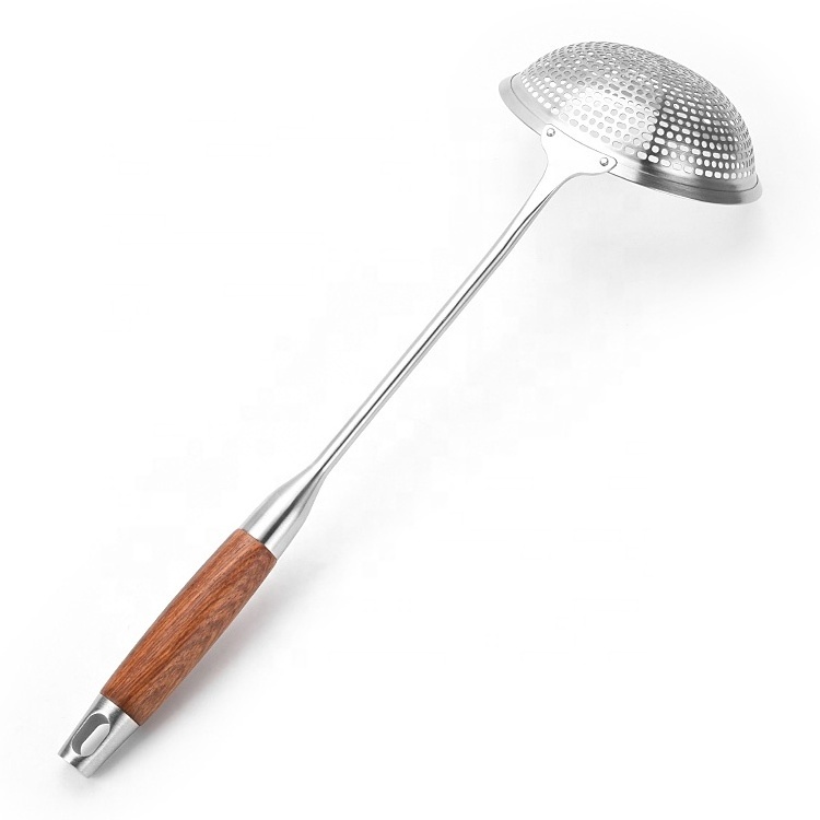 Solid Stainless Steel Spider Strainer Skimmer Ladle for Cooking and Frying with wood Handle