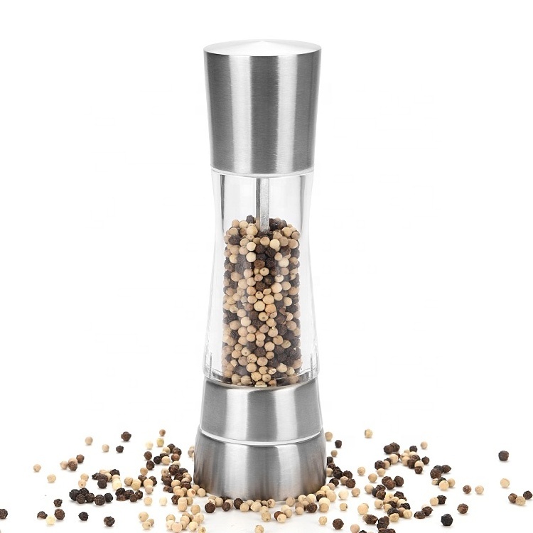 Fashion 8 Inch Stainless Steel and Acrylic Pepper Grinder with Ceramic Mechanism Salt Pepper Spice Mill