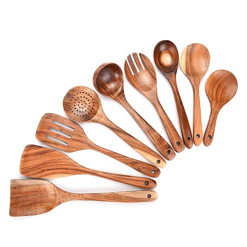 Wholesale 9 piece set Used Home Versatile Accessories Chef Cookware Tools Wooden Cooking Kitchen Utensils