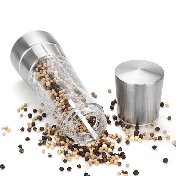 Fashion 8 Inch Stainless Steel and Acrylic Pepper Grinder with Ceramic Mechanism Salt Pepper Spice Mill