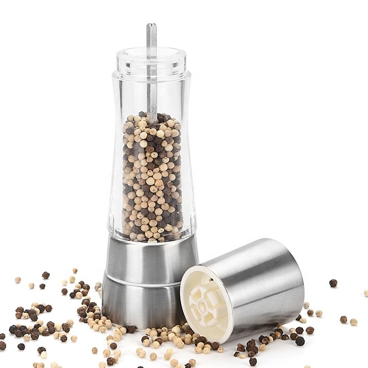 Fashion 8 Inch Stainless Steel and Acrylic Pepper Grinder with Ceramic Mechanism Salt Pepper Spice Mill