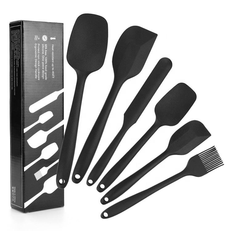 6 Piece Cake Baking Spatula and Brush Set Heat Resistant Cooking Silicone Offset Kitchen Spatula Set