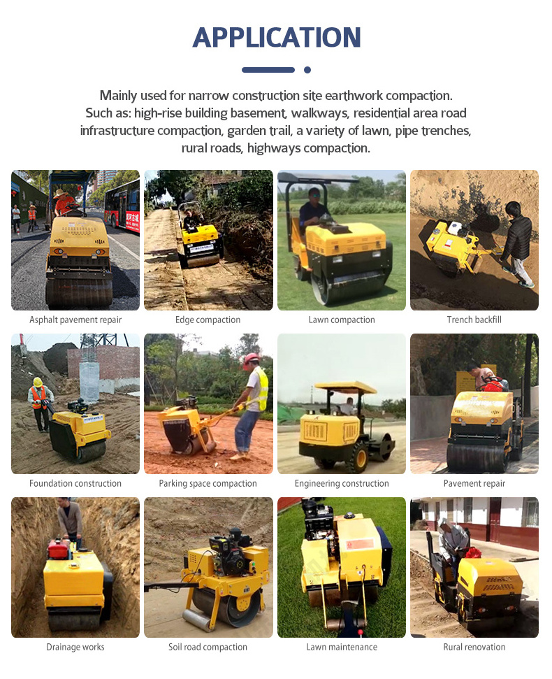 Walking behind double drum vibratory diesel engine 9hp small compaction roller compactor 2 ton hand compact mini road roller