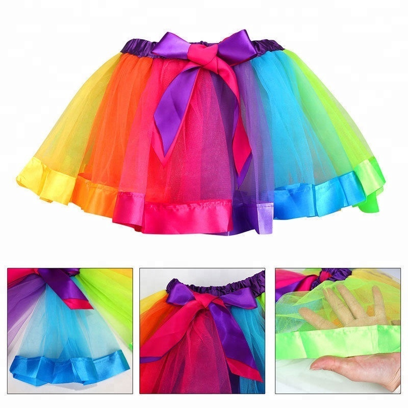 Multi color Baby Girl's Rainbow TUTU Skirt Kids Girl Princess Dance Tulle Skirts