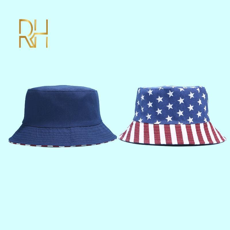 Unisex Fashion Summer Reversible American Flag USA Tree Printed Fisherman Caps Bucket Hats Gorro Pescador Men Women 2020 RH