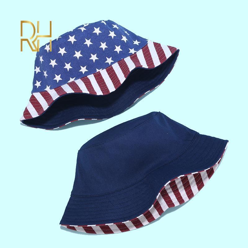 Unisex Fashion Summer Reversible American Flag USA Tree Printed Fisherman Caps Bucket Hats Gorro Pescador Men Women 2020 RH