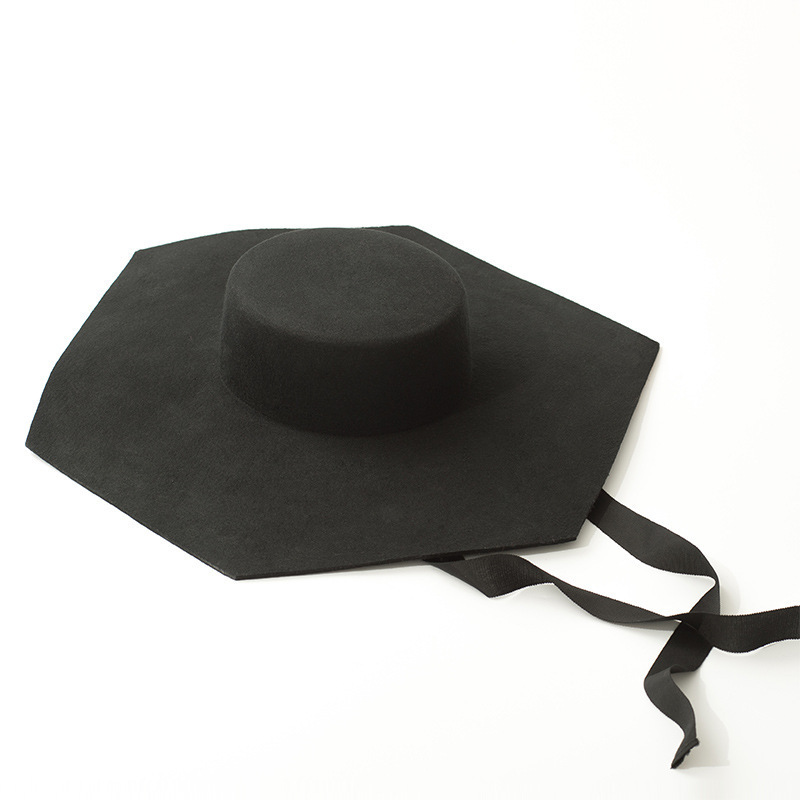 Personal Six-sided Large Wide Brim Flat Top Hat With Black Ribbon