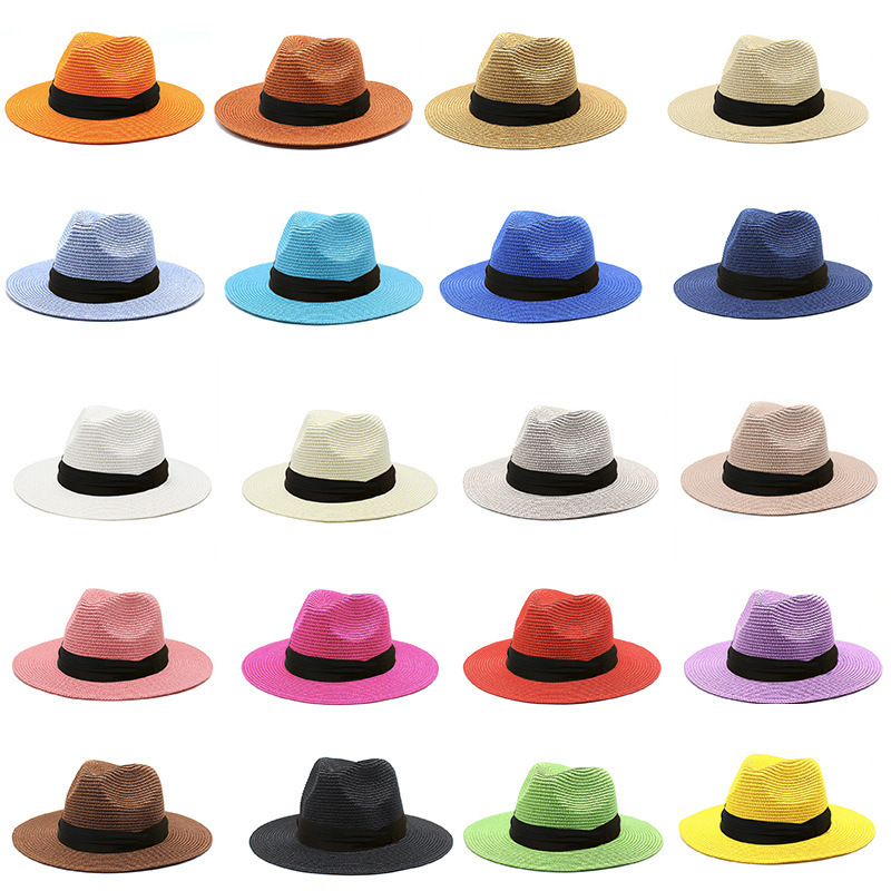 Wholesale Unisex Stylish Cowboy Straw Hat Handmade Jazz Fedora Men Paper Straw Hat with Flat Brim