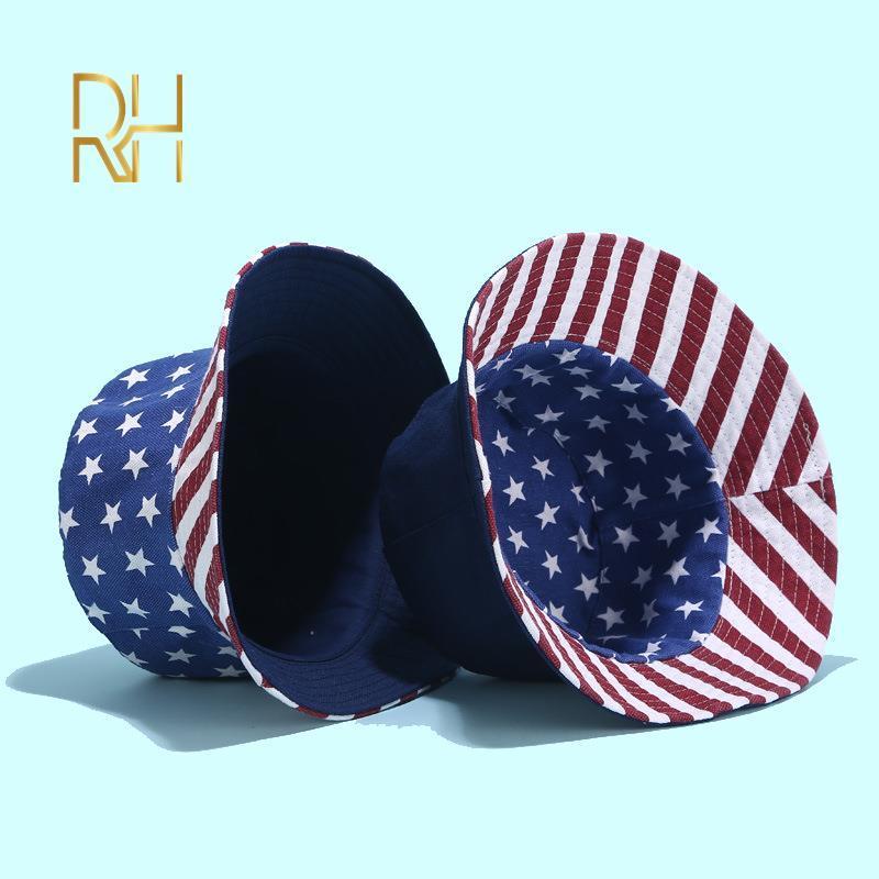 Unisex Fashion Summer Reversible American Flag USA Tree Printed Fisherman Caps Bucket Hats Gorro Pescador Men Women 2020 RH