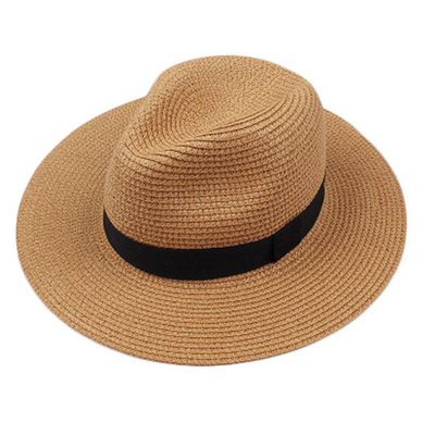 Wholesale Unisex Stylish Cowboy Straw Hat Handmade Jazz Fedora Men Paper Straw Hat with Flat Brim