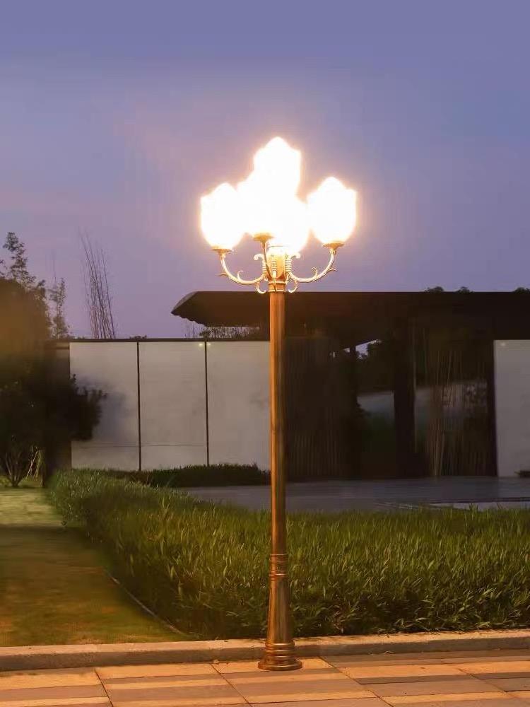 Lotus style antique street lamp pole, garden lamp column die cast aluminum alloy courtyard lamp, LED pillar guard lamp