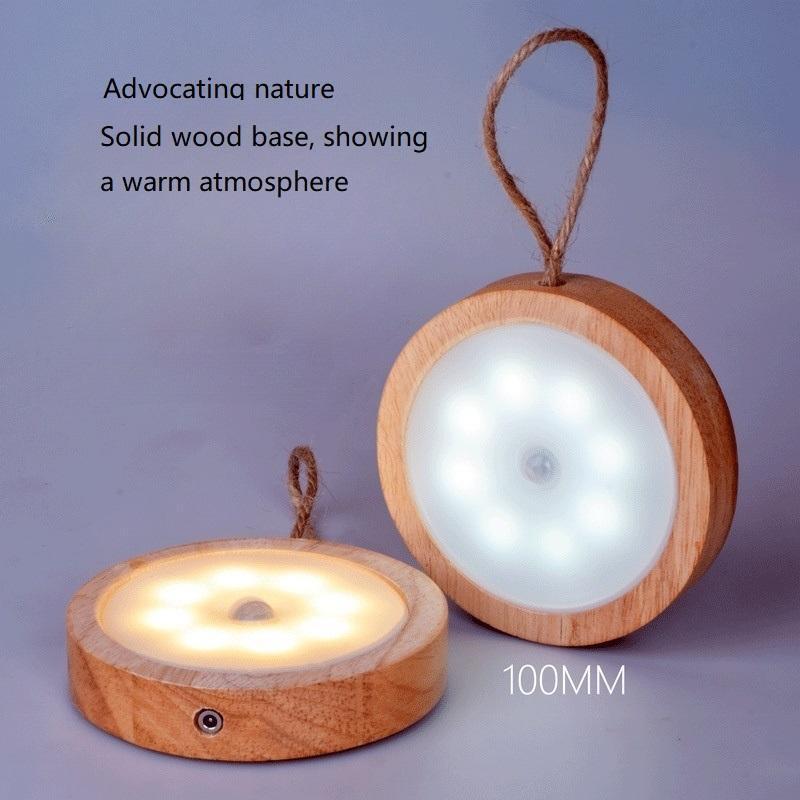 Wooden Creative Smart Human Body Sensor Light Household LED Lamp Bedroom Wardrobe Toilet Lamp Hallway Usb Charging Night Light