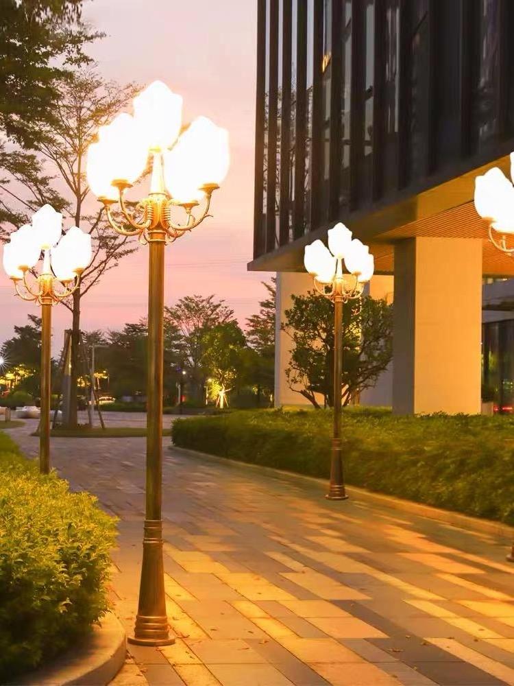 Lotus style antique street lamp pole, garden lamp column die cast aluminum alloy courtyard lamp, LED pillar guard lamp