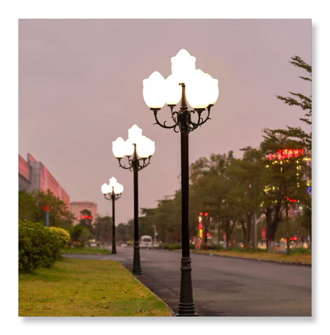 Lotus style antique street lamp pole, garden lamp column die cast aluminum alloy courtyard lamp, LED pillar guard lamp