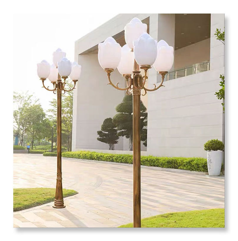 Lotus style antique street lamp pole, garden lamp column die cast aluminum alloy courtyard lamp, LED pillar guard lamp