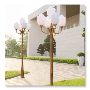 Lotus style antique street lamp pole, garden lamp column die cast aluminum alloy courtyard lamp, LED pillar guard lamp