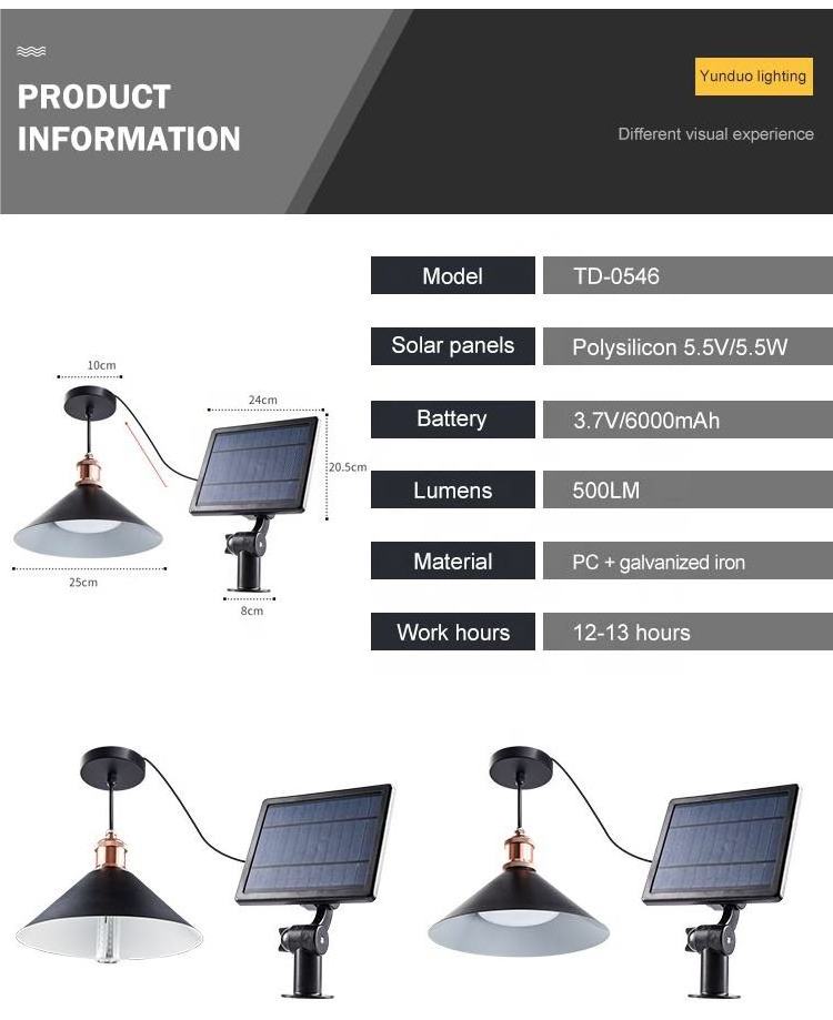 LED Solar Pendant Light Outdoor Indoor Solar Power Lamp with Line Bulb Shed Light Lighting for Home Garden Yard